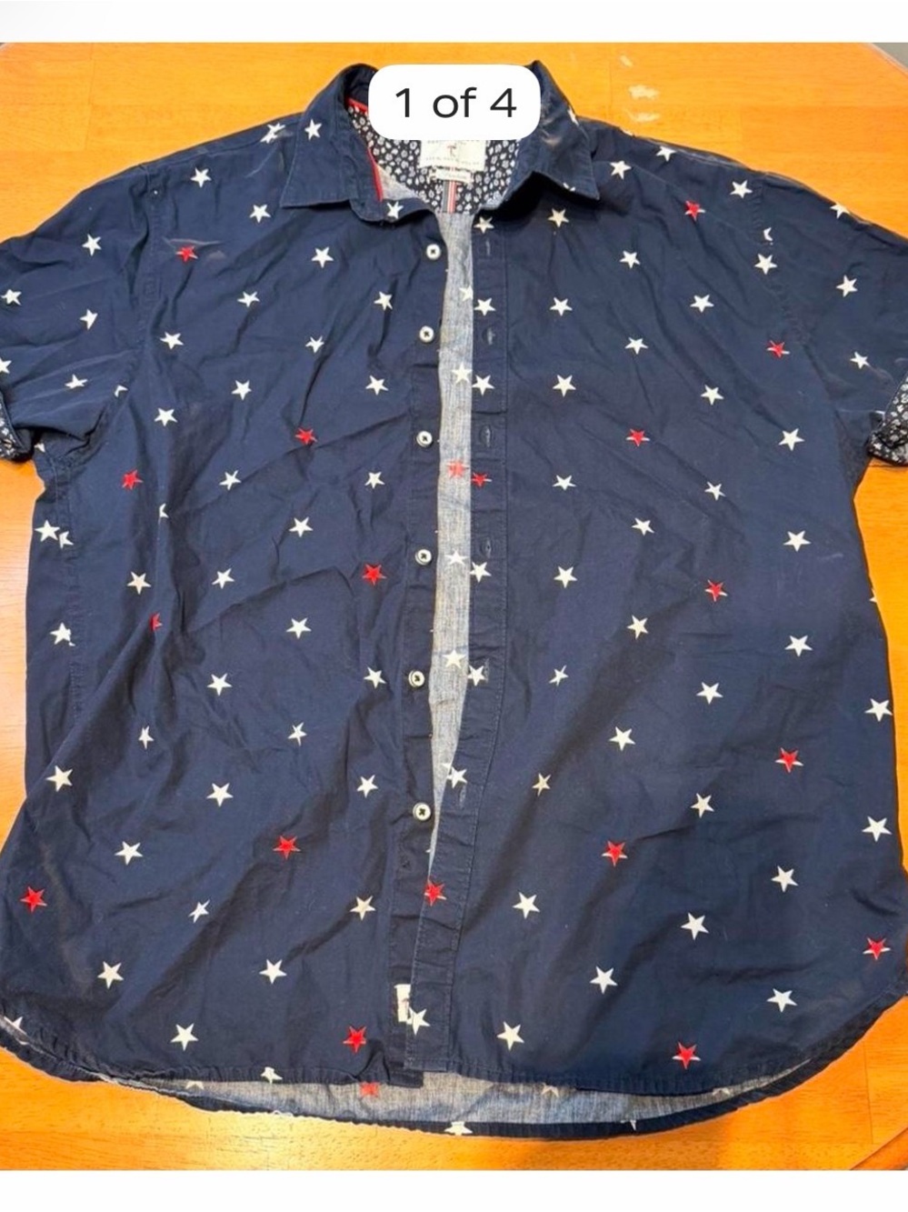 Denim & Flower Men’s XL Navy Star-Print Button Down Short Sleeve Shirt